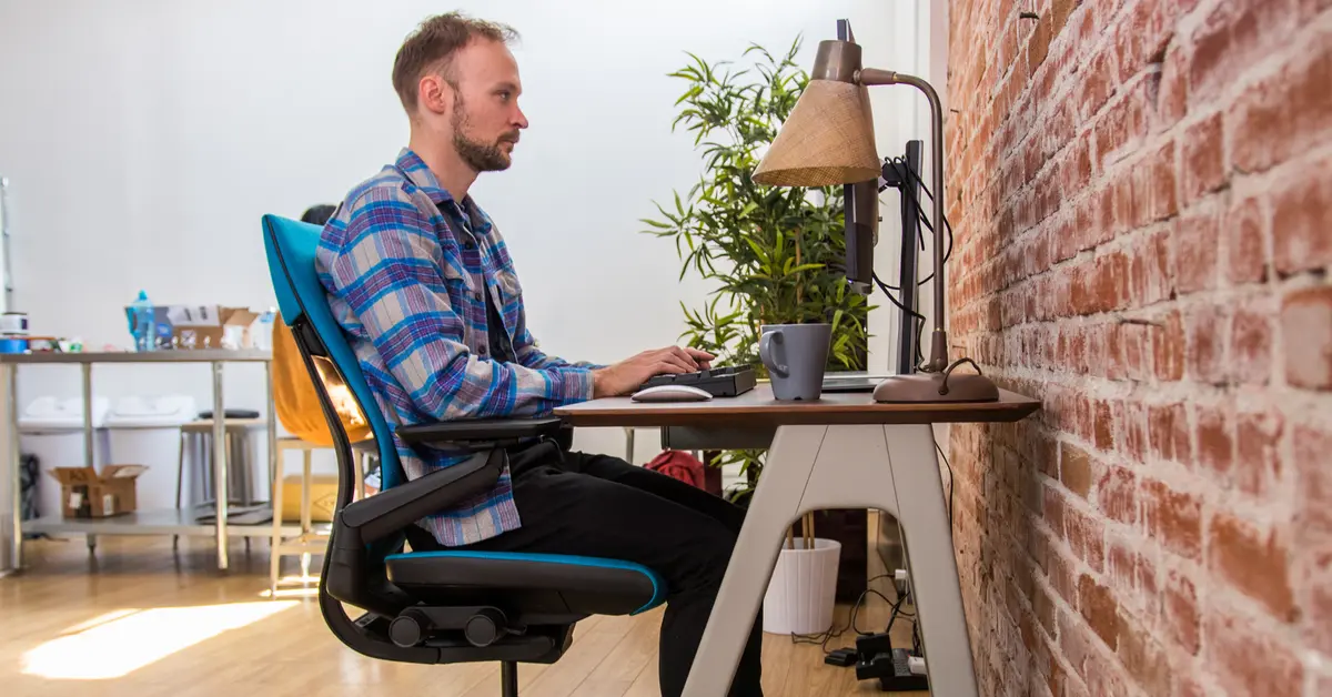 Modern office workspace with ergonomic setup